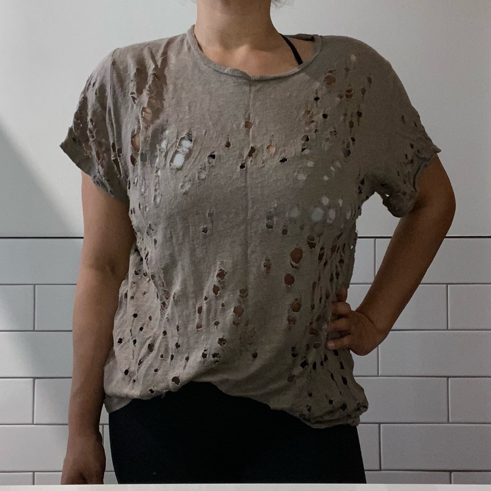 IRO Linen Distressed Clay Tee t-shirt top sheer - Picture 10 of 17